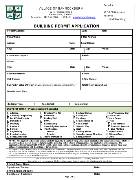 First page of the Building Permit Application