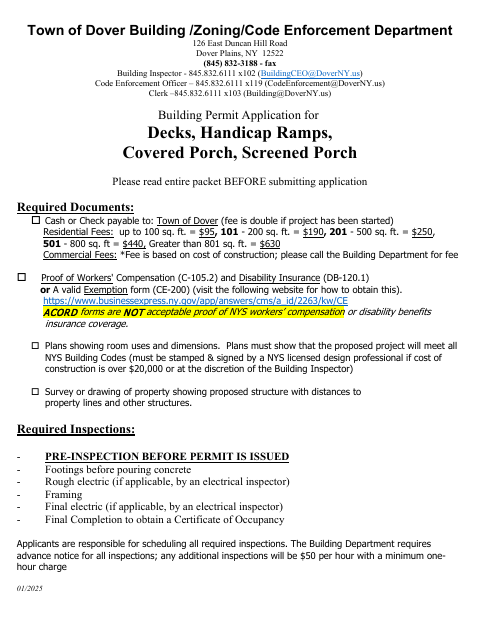 First page of the Building Permit Application for Decks, Ramps, and Porches