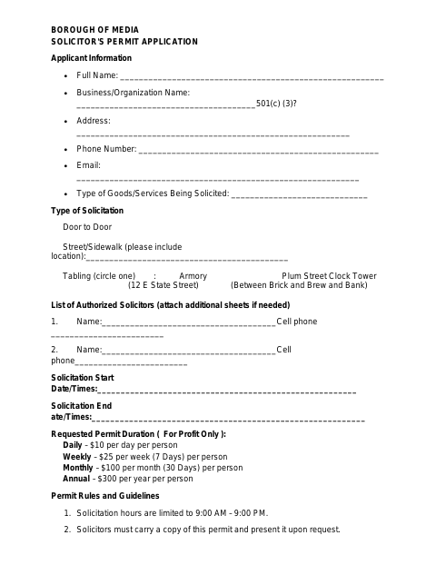 First page of the Solicitor's Permit Application