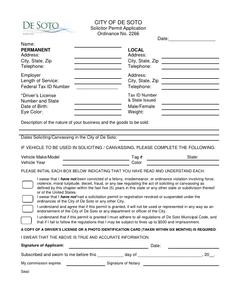First page of the Solicitation Permit Application