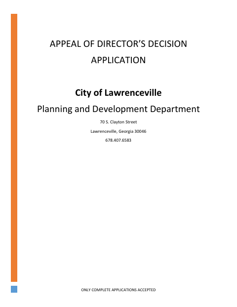 First page of the Appeal of Director’s Decision Application