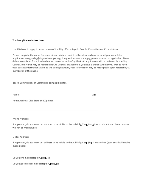 First page of the Youth Application