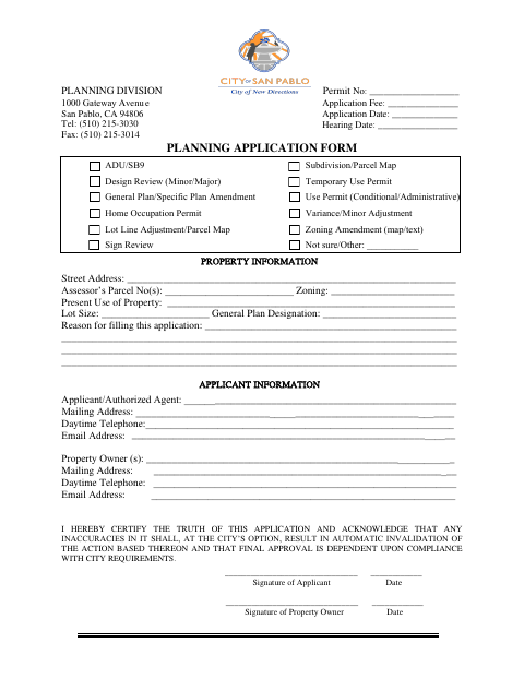 First page of the Planning Application Form