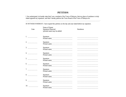 First page of the Town Board Petition