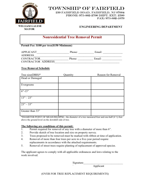 First page of the Nonresidential Tree Removal Permit