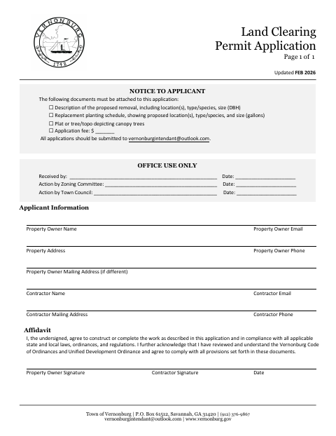 First page of the Land Clearing Permit Application