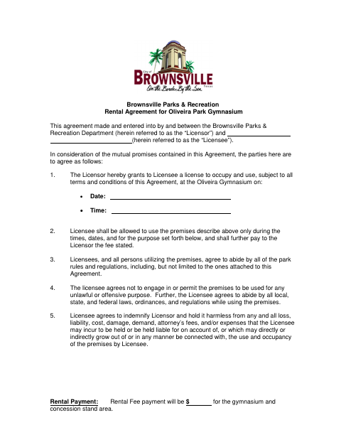 First page of the Oliveira Park Gym Rental Agreement