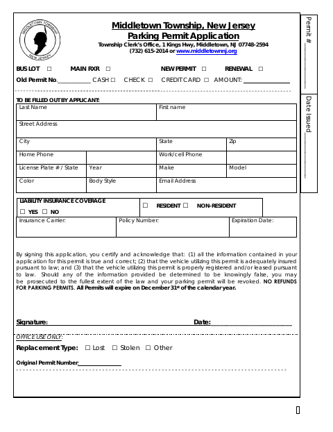 First page of the Parking Permit Application