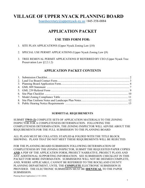 First page of the Planning Board Application