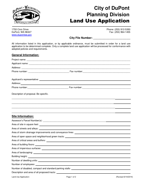 First page of the Land Use Application