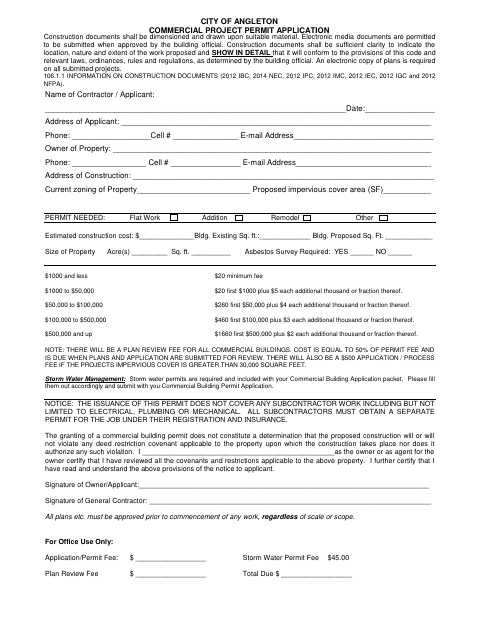 First page of the Commercial Project Permit Application