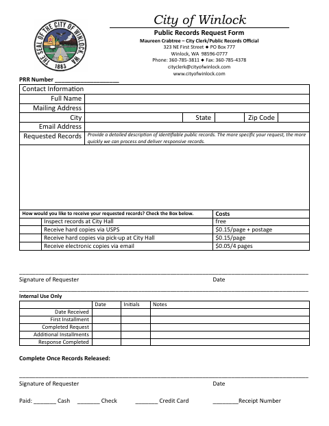 First page of the Public Records Request Form