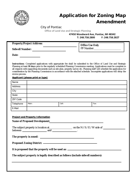 First page of the Zoning Map Amendment Application