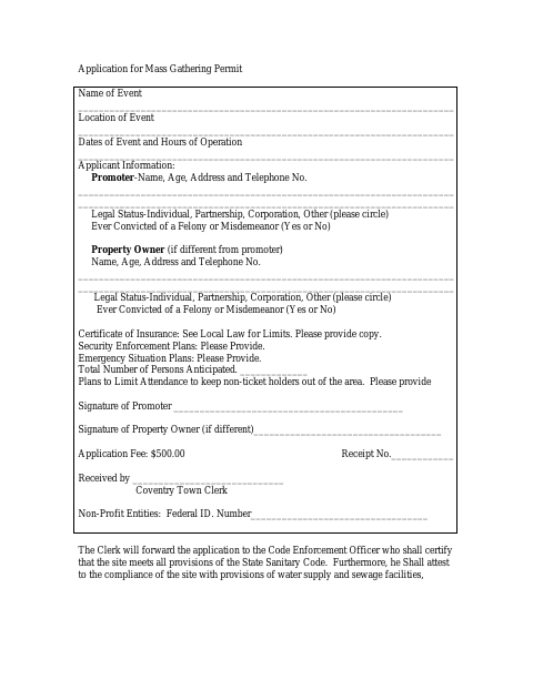 First page of the Application for Mass Gathering Permit