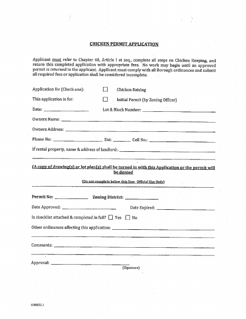 First page of the Chicken Permit Application