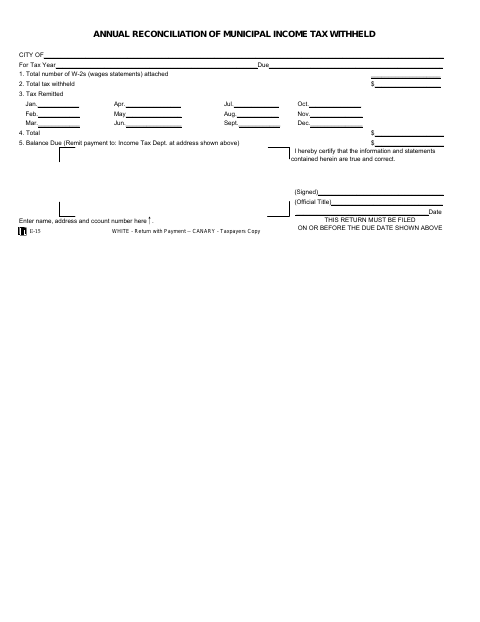 First page of the Annual Reconciliation of Municipal Income Tax Withheld