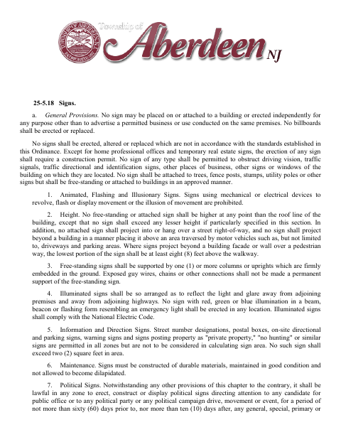 First page of the Signage Ordinance and Permit Application