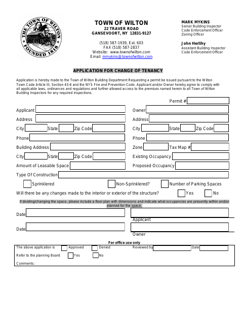 First page of the Application for Change of Tenancy