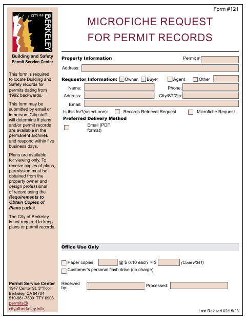First page of the Microfiche Request for Permit Records