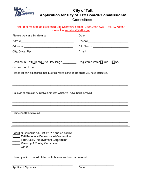 First page of the Boards, Commissions, and Committees Application