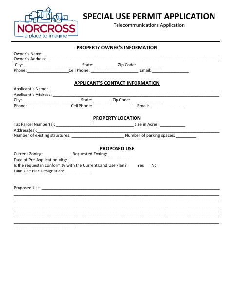 First page of the Telecommunications Special Use Permit Application