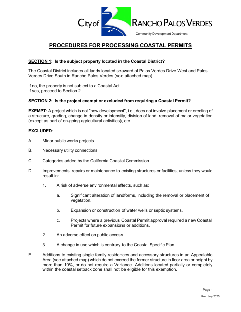 First page of the Coastal Permit Application