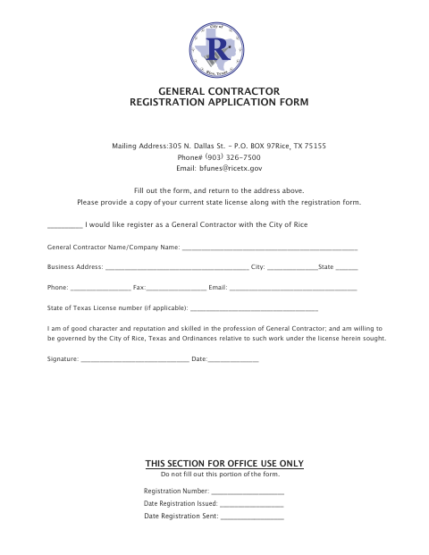 First page of the General Contractor Registration Application