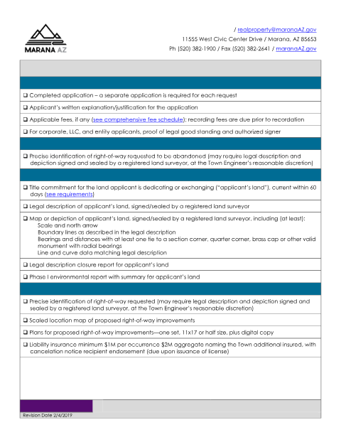 First page of the Real Property Application Checklist
