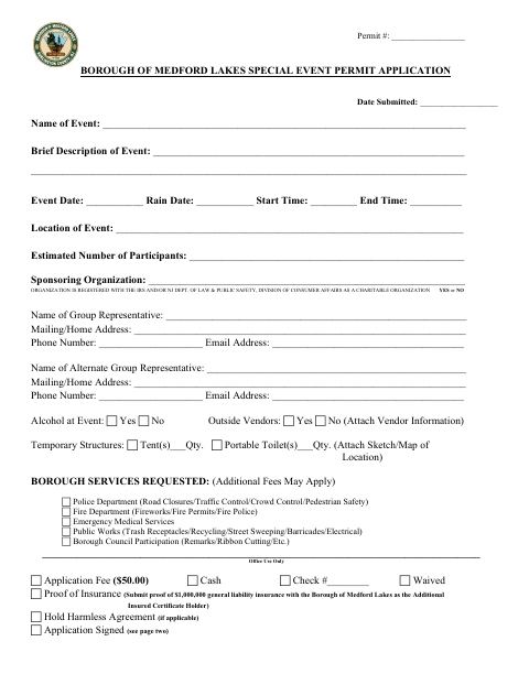 First page of the Special Event Permit Application