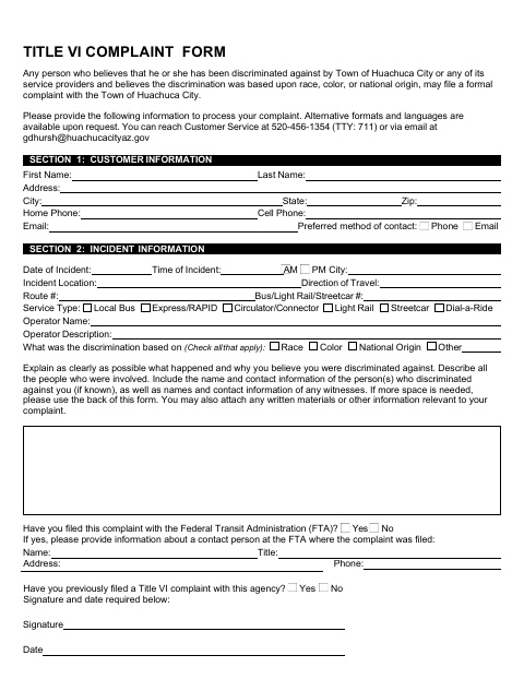 First page of the Title VI Complaint Form