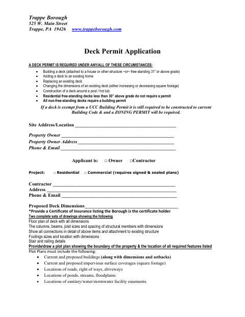 First page of the Deck Permit Application