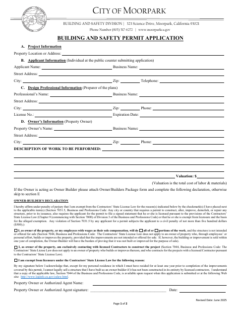 First page of the Building and Safety Permit Application