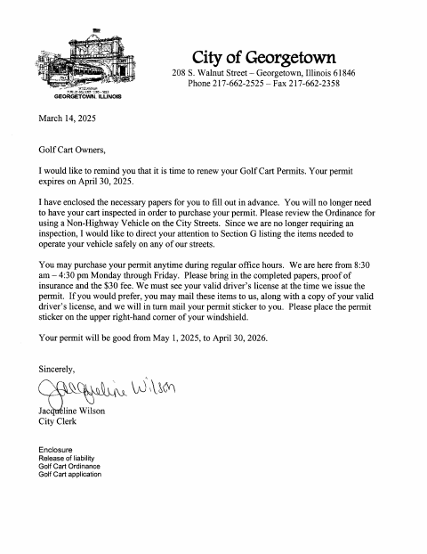 First page of the Golf Cart Permit Application