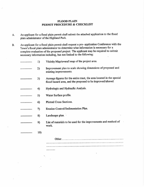 First page of the Flood Plain Permit Application