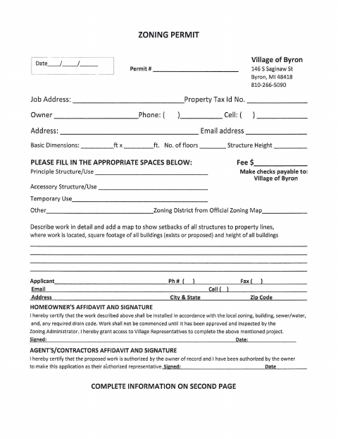 First page of the Zoning Permit