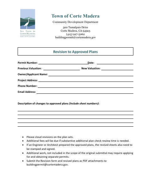 First page of the Revision to Approved Plans