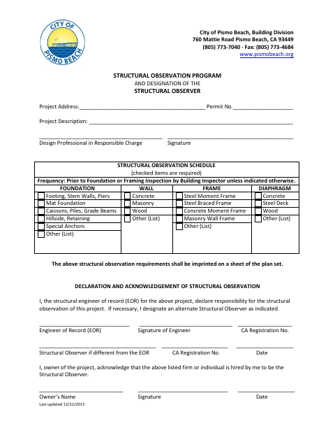 First page of the Structural Observation Program And Designation Of The Structural Observer