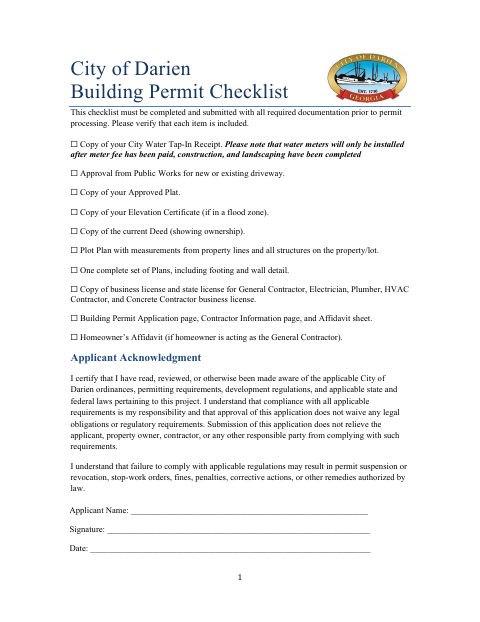 First page of the Building Permit Application