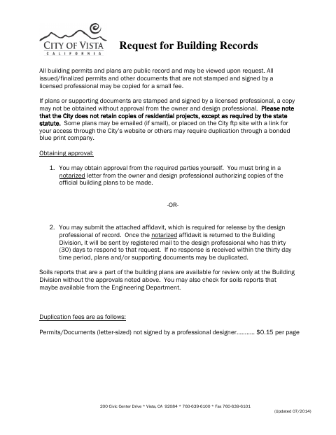First page of the Building Plan Duplication Affidavit
