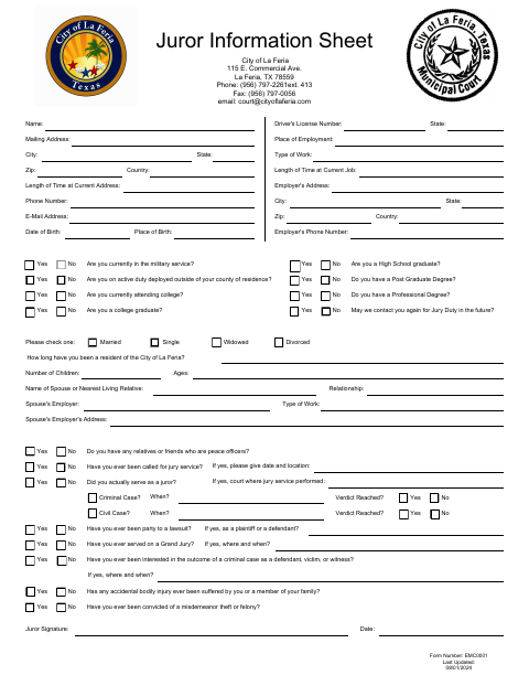 First page of the Juror Information Sheet