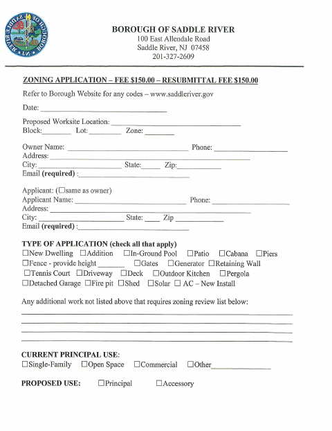 First page of the Zoning Application