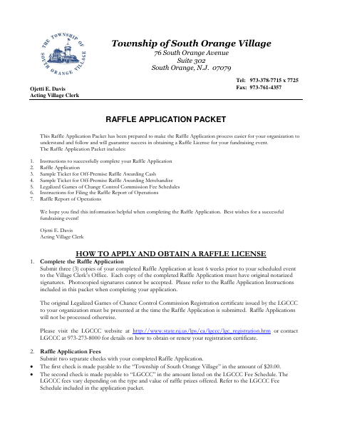 First page of the Raffle License Application Packet