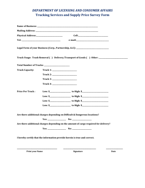First page of the Trucking Services and Supply Price Survey