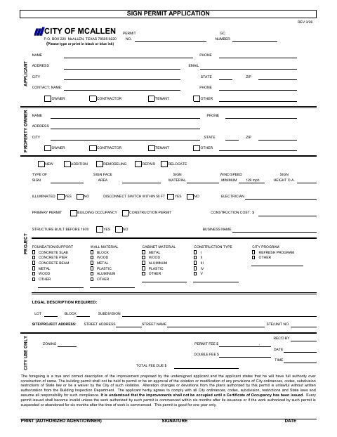 First page of the Sign Permit Application