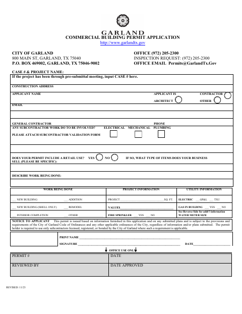 First page of the Commercial Building Permit Application