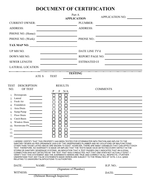 First page of the Document of Certification Application