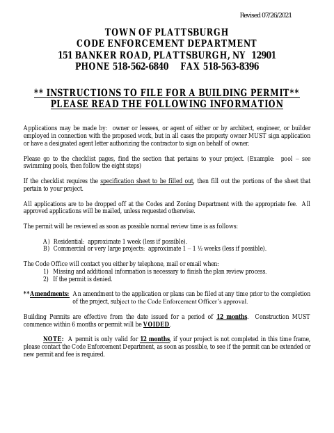First page of the Building Permit Application