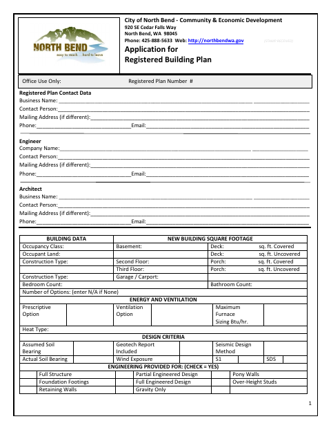 First page of the Application for Registered Building Plan