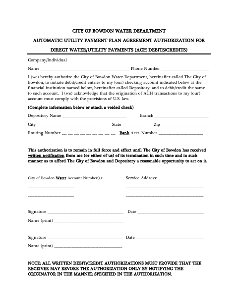 First page of the Automatic Utility Payment Plan Agreement