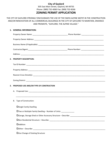 First page of the Zoning Permit Application